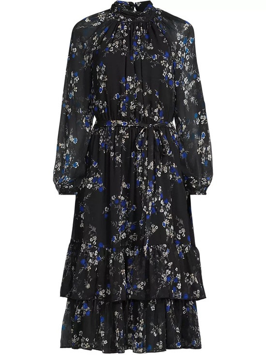 Lands' End Dresses & Skirts - *NWT* Lands' End Black Floral Midi Dress with Blue and White Accents